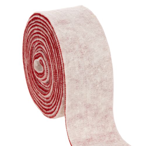 Tofarvet pottehængsel lavet af 100% uld som dekorativt filtbånd, hvid/rød, 7,5 cm bred, 5 m lang købe | Floristik24.dk
