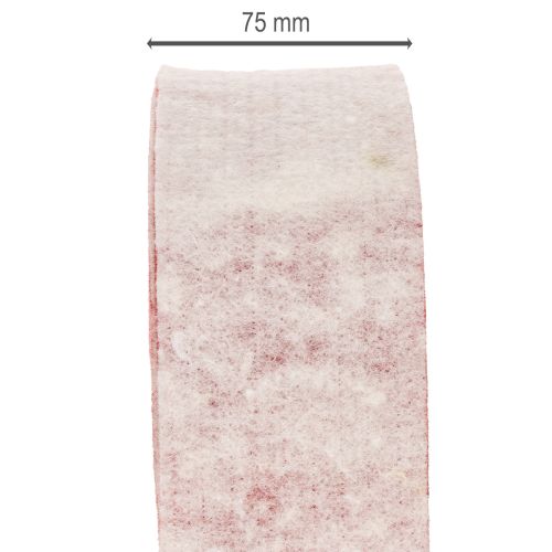 Tofarvet pottehængsel lavet af 100% uld som dekorativt filtbånd, hvid/rød, 7,5 cm bred, 5 m lang | Floristik24.dk