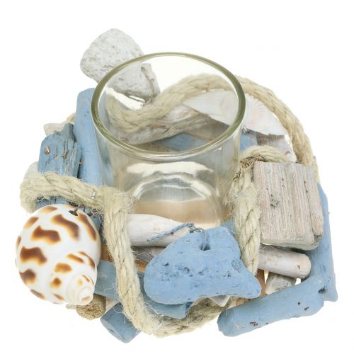 Floristik24 Driftwood lysestage med glas fyrfadslys Ø12cm H8cm