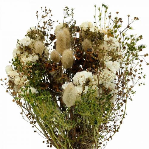 Floristik24 Buket tørrede blomster med enggræsser hvide, grønne, brune 125g tørrede blomster