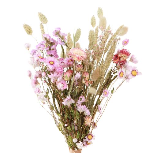 Artikel Tørret blomsterbuket Pink Strawflowers Lagurus Wheat 55cm