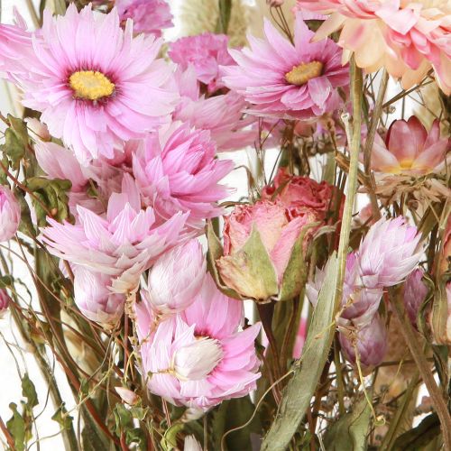 Artikel Tørret blomsterbuket Pink Strawflowers Lagurus Wheat 55cm
