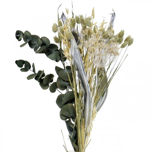 Tørret blomsterbuket tidsel eukalyptus tørret sølv 64cm