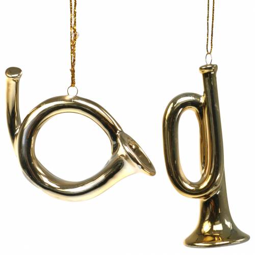 Floristik24 Juletrætrompet og horn til hængende guld 9,5 cm 2 stk