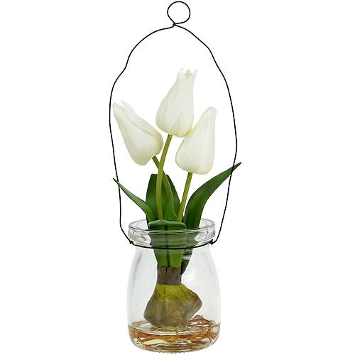 Floristik24 Tulipan hvid i et glas H21cm 1p