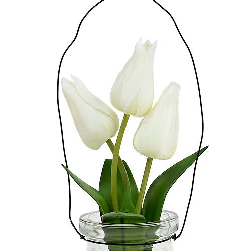 Floristik24 Tulipan hvid i et glas H21cm 1p