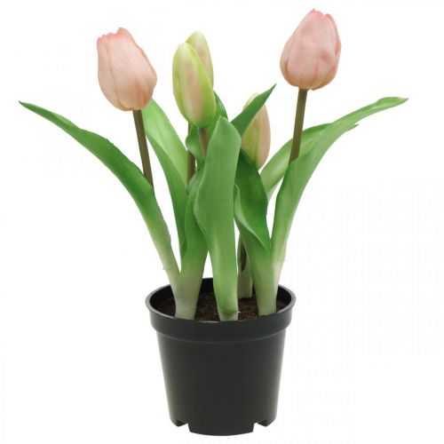 Artikel Tulipan pink, grøn i potte Kunstig potteplante dekorativ tulipan H23cm