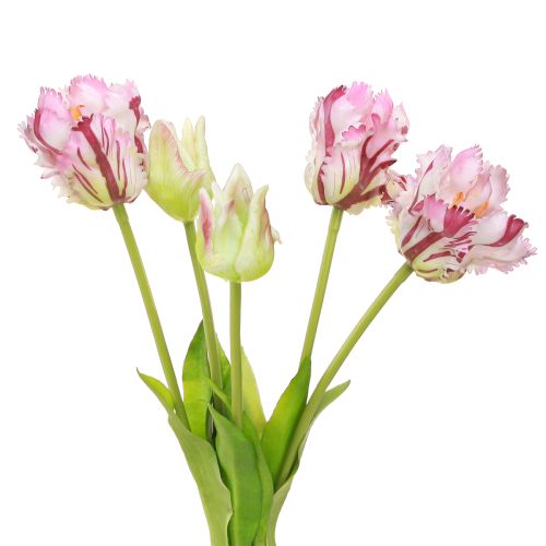 Artikel Tulipaner kunstige papegøje tulipaner lilla buket med 5 blomster 40cm