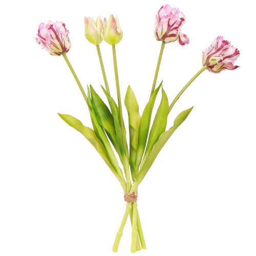 Artikel Tulipaner kunstige papegøje tulipaner lilla buket med 5 blomster 40cm