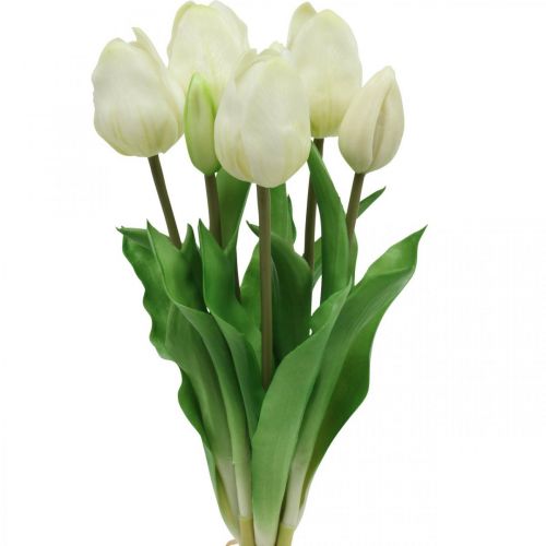 Kunstige Tulipaner Hvid Creme Real Touch 38cm 7 stk