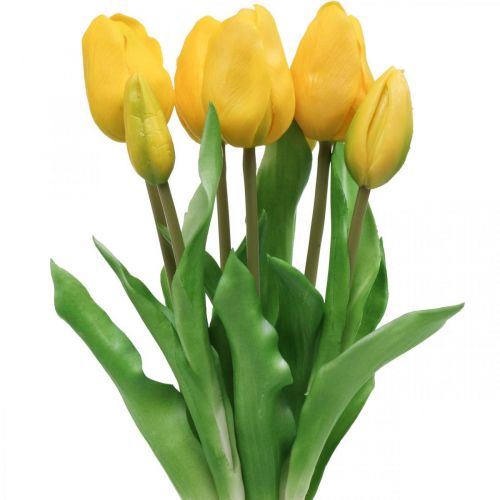 Floristik24 Tulipan kunstig blomst gul ægte touch forårsdekoration 38cm buket á 7 stk