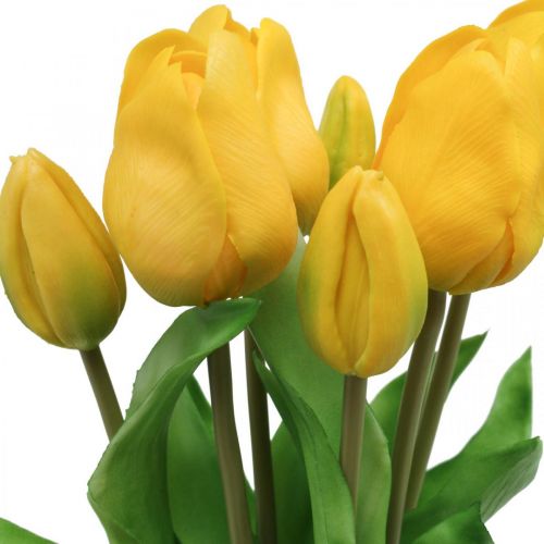 Floristik24 Tulipan kunstig blomst gul ægte touch forårsdekoration 38cm buket á 7 stk