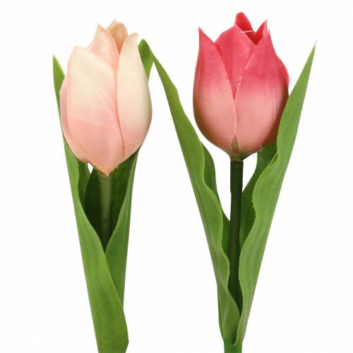 Floristik24 Tulipanblanding kunstige blomster lyserød abrikos 16cm 12stk