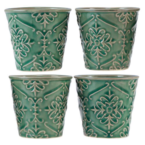 Plantekasse keramisk knitrende glasur grøn Ø7cm H8cm 4 stk