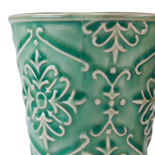 Artikel Plantekasse keramisk knitrende glasur grøn Ø7cm H8cm 4 stk