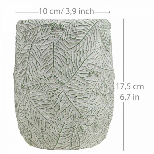 Artikel Plantekasse keramik grøn hvid grå fyrregrene Ø12cm H17,5cm