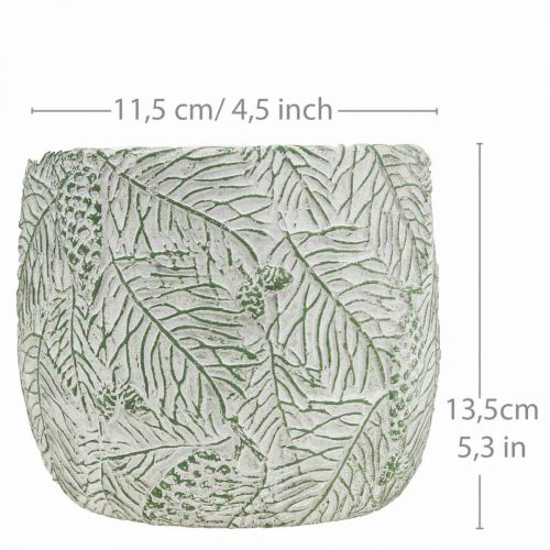 Artikel Plantekasse keramik grøn hvid grå gran grene Ø13,5cm H13,5cm