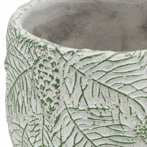 Plantekasse keramik grøn hvid grå gran grene Ø13,5cm H13,5cm