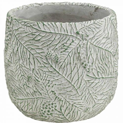 Plantekasse keramik grøn hvid grå gran grene Ø12,5cm H12cm