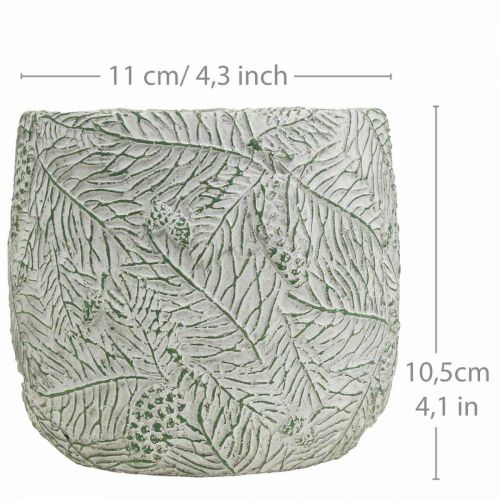Artikel Plantekasse keramik grøn hvid grå gran grene Ø12,5cm H12cm