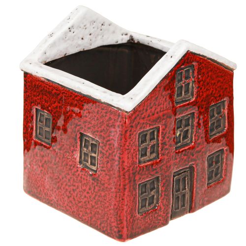 Plantekasse keramik hus advent rød og hvid 10×10×12 cm