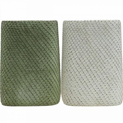 Artikel Plantekasse keramik hvidgrøn reliefnet 14x14cm H21,5cm 2stk.