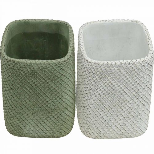 Artikel Plantekasse keramik hvidgrøn reliefnet 14x14cm H21,5cm 2stk.