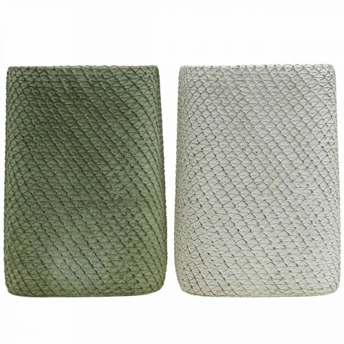 Artikel Plantekasse keramik hvidgrøn reliefnet 12x12cm H17,5cm 2stk.