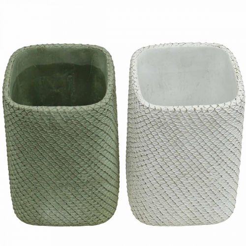 Artikel Plantekasse keramik hvidgrøn reliefnet 12x12cm H17,5cm 2stk.