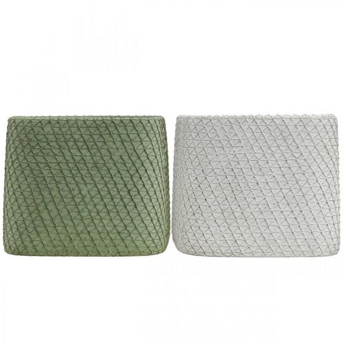 Artikel Plantekasse keramik hvidgrøn reliefnet 12,5x12,5cm H9cm 2stk