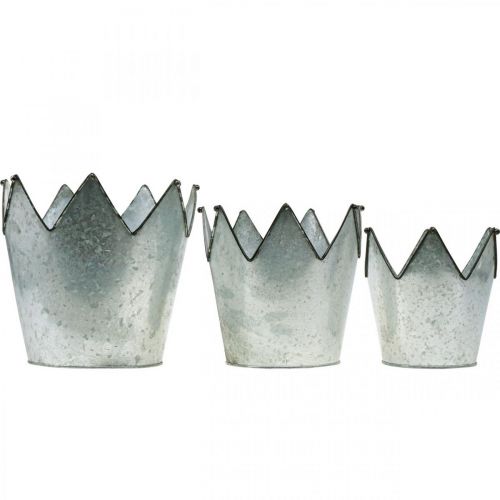 Artikel Plantekasse krone metal dekoration zink Ø21,5/19,5/17cm sæt af 3