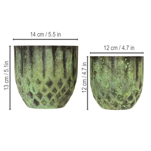 Artikel Vintage metal urtepotte, grøn, Ø14/12 cm, sæt med 2