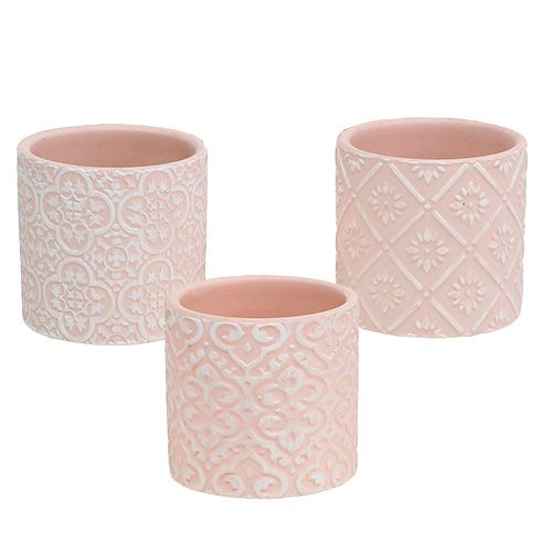 Planter med mønster pink Ø7cm H6.5cm 12stk