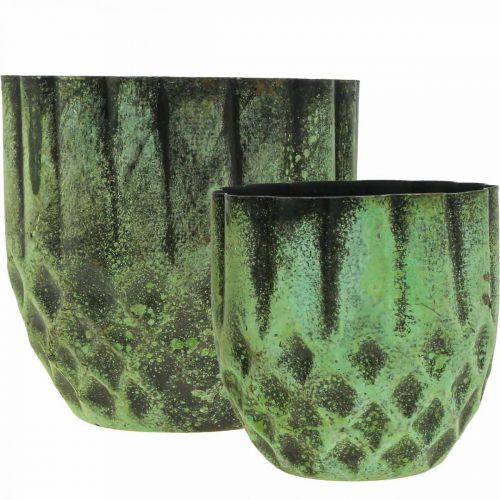 Artikel Plantekasse metal vintage urtepotte grøn Ø14/12cm sæt med 2 stk