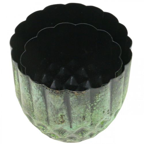 Artikel Plantekasse metal vintage urtepotte grøn Ø14/12cm sæt med 2 stk