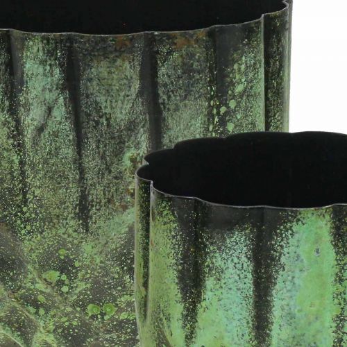 Artikel Plantekasse metal vintage urtepotte grøn Ø14/12cm sæt med 2 stk
