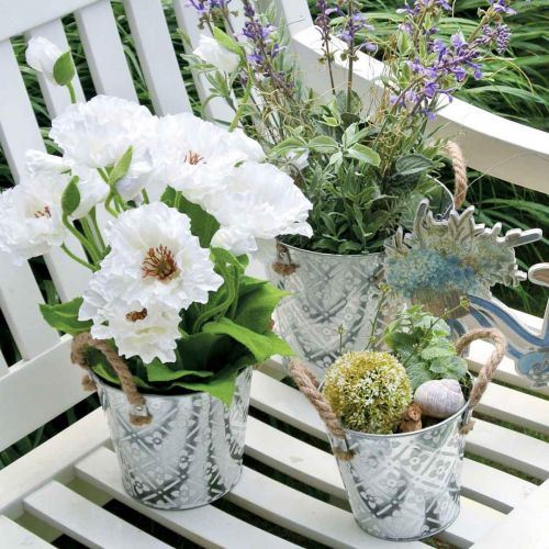 Artikel Plantepotte med blomstermønster, metalpotte til plantning, plantepotte med håndtag Ø25,5cm