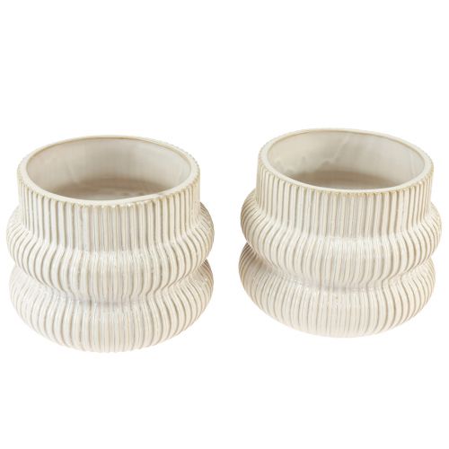 Floristik24 Plantekar keramisk plantekrukke med rillemønster Ø10cm H11cm 2stk