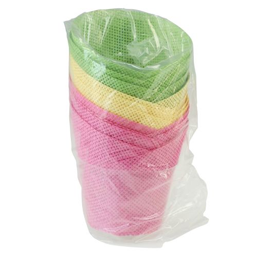 Artikel Plantekasse papir vævet pink, gul, grøn Ø7cm H13cm 12stk