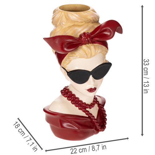Vase med hoved af en kvinde med solbriller og perlekæde, 30 cm | Floristik24.dk