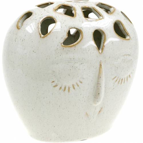 Keramikvase med ansigtscreme, beige H13cm stentøjslook 1 stk