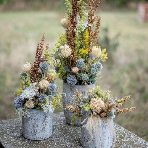 Floristik24 Vase beton hvid blomstervase med reliefblomster vintage Ø14,5cm