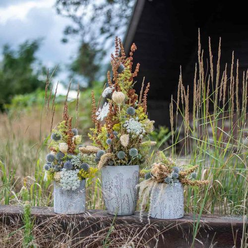 Floristik24 Vase beton hvid blomstervase med reliefblomster Ø12,5cm 2stk