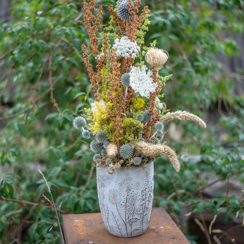 Artikel Vase Beton Hvid Blomstervase med reliefblomster vintage Ø18cm