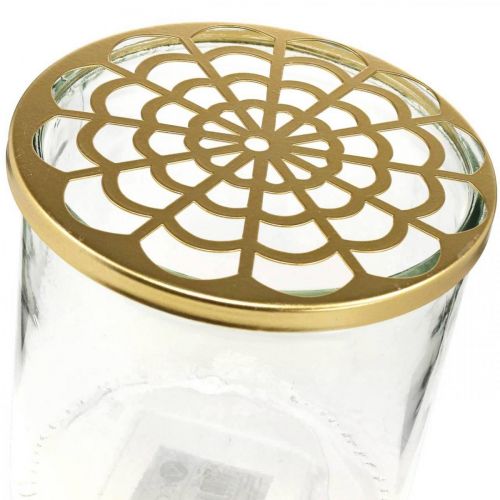 Floristik24 Vase med metallåg, plug-in-hjælpemiddel, glasvase med plug-in-beslag, borddekoration H15cm Ø15cm