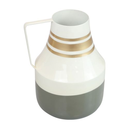 Vase metalhåndtag dekorativ kande grå/creme/guld Ø17cm H23cm