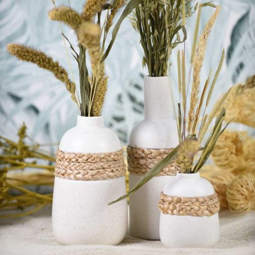 Artikel Blomstervase hvid keramik og søgræs vase borddekoration H22,5cm
