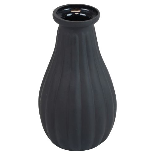 Floristik24 Vase sort glas vase riller dekorativ vase glas Ø8cm H14cm