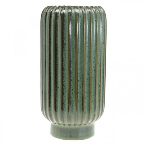 Artikel Keramikvase, bordpynt, riflet dekorativ vase grøn, brun Ø10,5cm H21,5cm
