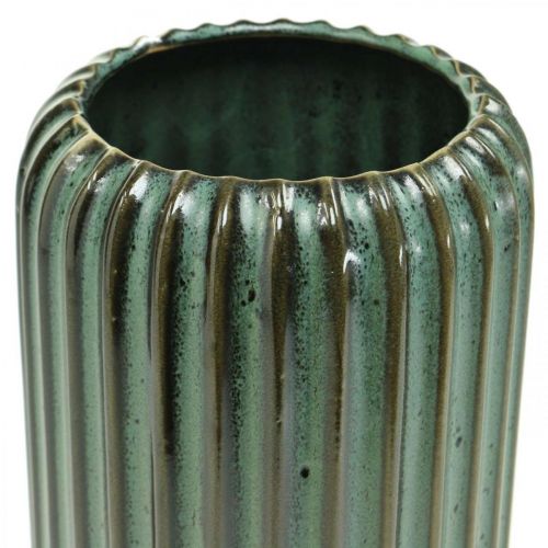 Artikel Keramikvase, bordpynt, riflet dekorativ vase grøn, brun Ø10,5cm H21,5cm